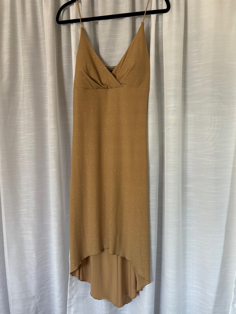 Vintage City Triangles Gold Sparkle Spaghetti-Strap High-Low Dress